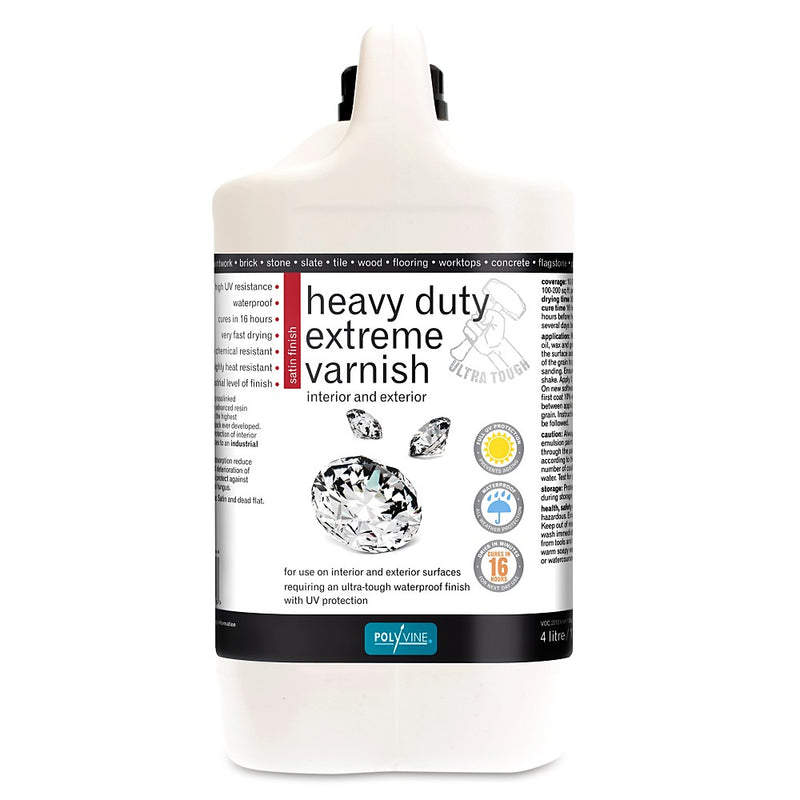 Heavy-duty extreme varnish container with label on a white background